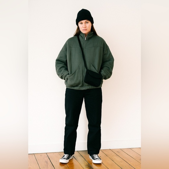 Zara Jackets & Blazers - Zara | Moss Green Full Zip High Funnel Neck Bomber Jacket ML Oversized Fall Cozy